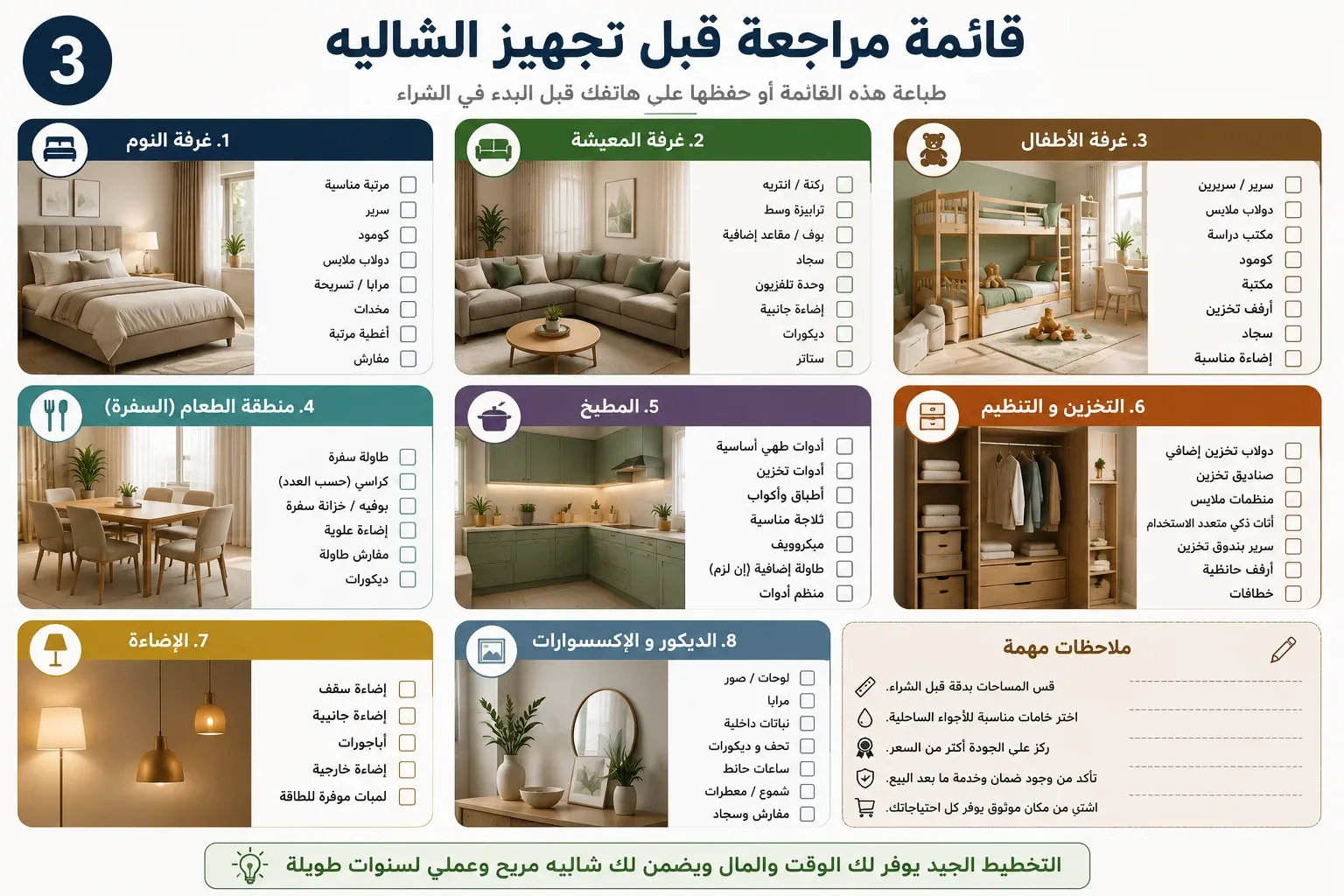 قائمة مراجعه قبل تجهيز الشاليه