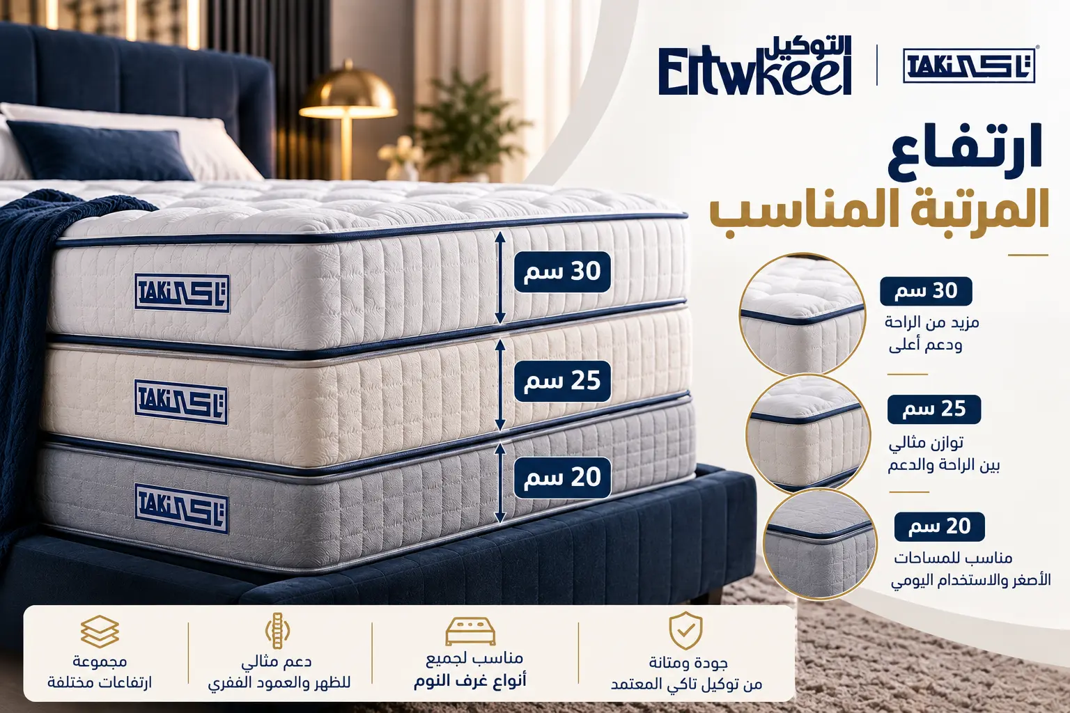 ارتفاع المرتبة المناسب