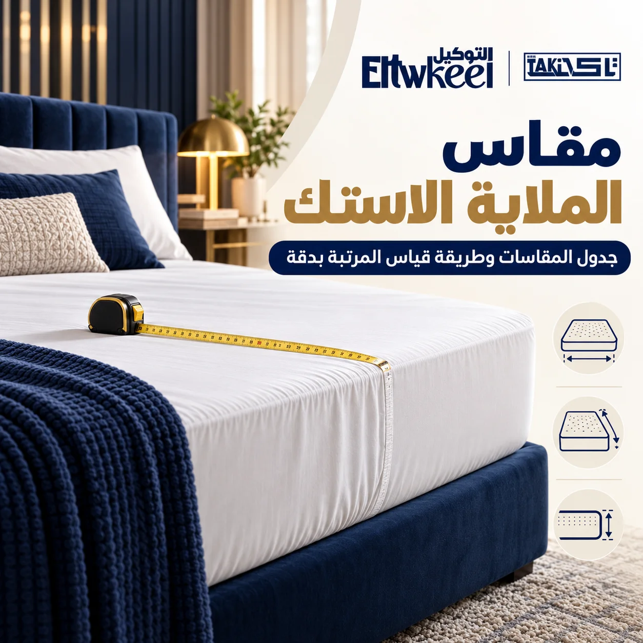 مقاس الملاية الاستك وطريقة قياس المرتبة لاختيار الملاية المناسبة